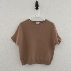 R Label The Reset Tan 100% Wool Dolman Sleeve Knit Top Sweater S/M Quiet Luxury